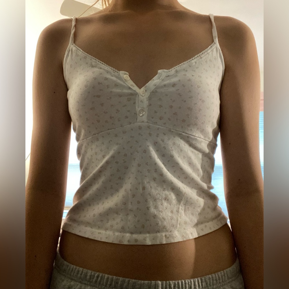 Brandy Melville floral print henley tank top